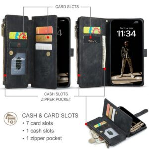 CaseMe C30 iPhone 16 Card Slots Zipper Wallet Θήκη Βιβλίο - Black