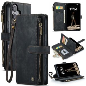 CaseMe C30 iPhone 16 Card Slots Zipper Wallet Θήκη Βιβλίο - Black