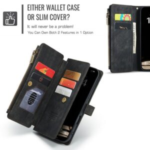 CaseMe C30 iPhone 16 Card Slots Zipper Wallet Θήκη Βιβλίο - Black