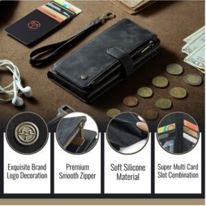 CaseMe C30 iPhone 16 Card Slots Zipper Wallet Θήκη Βιβλίο - Black