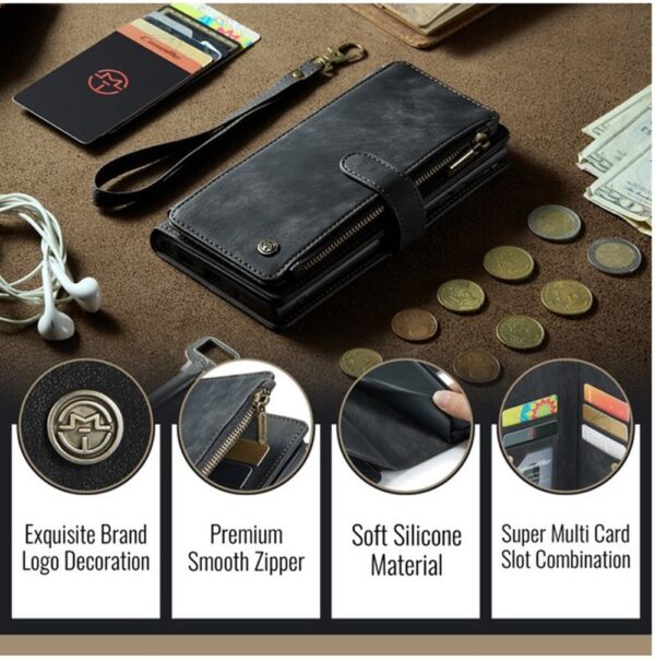 CaseMe C30 iPhone 16 Card Slots Zipper Wallet Θήκη Βιβλίο - Black