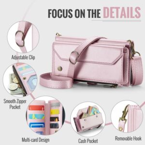 CaseMe C36 iPhone 16e RFID Wallet Zip Card PU Θήκη Βιβλίο - Pink