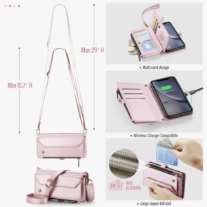 CaseMe C36 iPhone 16e RFID Wallet Zip Card PU Θήκη Βιβλίο - Pink