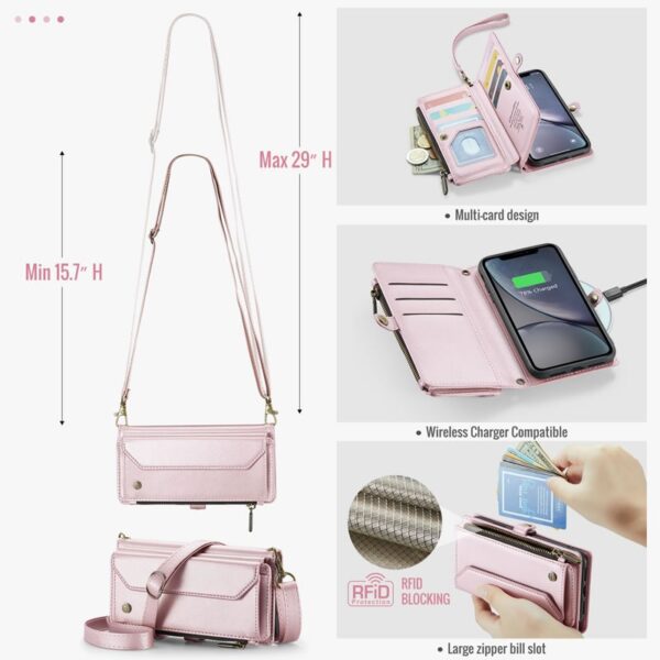 CaseMe C36 iPhone 16e RFID Wallet Zip Card PU Θήκη Βιβλίο - Pink