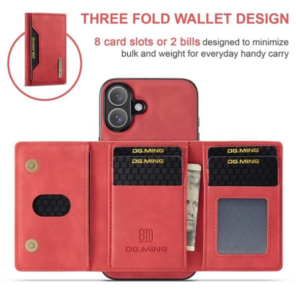 DG.MING iPhone 16 M2 Series 3-Fold Wallet Card Θήκη Δερματίνης - Red