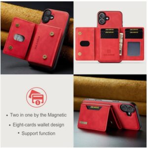 DG.MING iPhone 16 M2 Series 3-Fold Wallet Card Θήκη Δερματίνης - Red