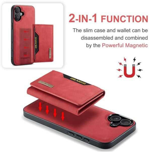 DG.MING iPhone 16 M2 Series 3-Fold Wallet Card Θήκη Δερματίνης - Red