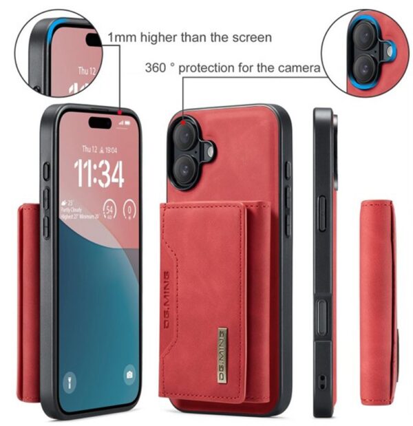 DG.MING iPhone 16 M2 Series 3-Fold Wallet Card Θήκη Δερματίνης - Red