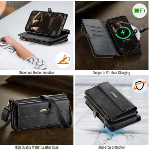 CaseMe C39 iPhone 15 Pro RFID Blocking Zipper Wallet Case with Strap Θήκη Βιβλίο - Black