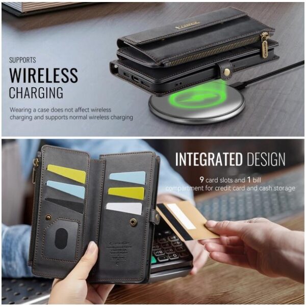 CaseMe C39 iPhone 15 Pro RFID Blocking Zipper Wallet Case with Strap Θήκη Βιβλίο - Black