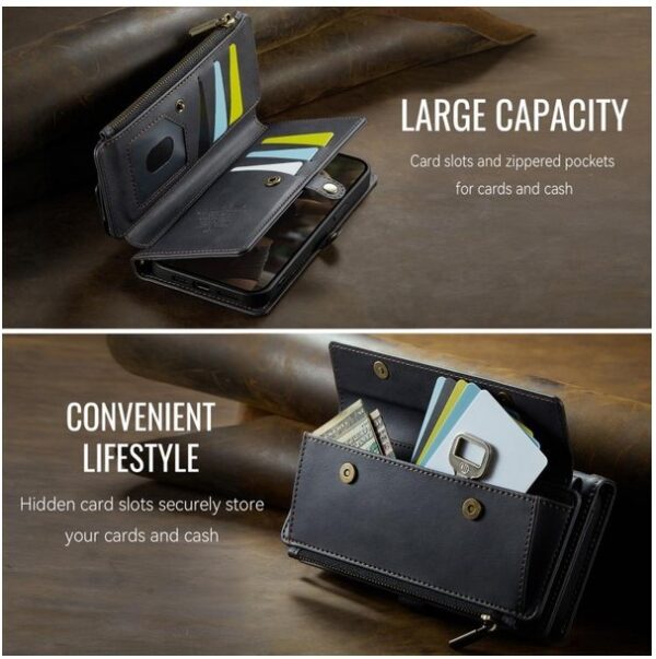CaseMe C39 iPhone 15 Pro RFID Blocking Zipper Wallet Case with Strap Θήκη Βιβλίο - Black