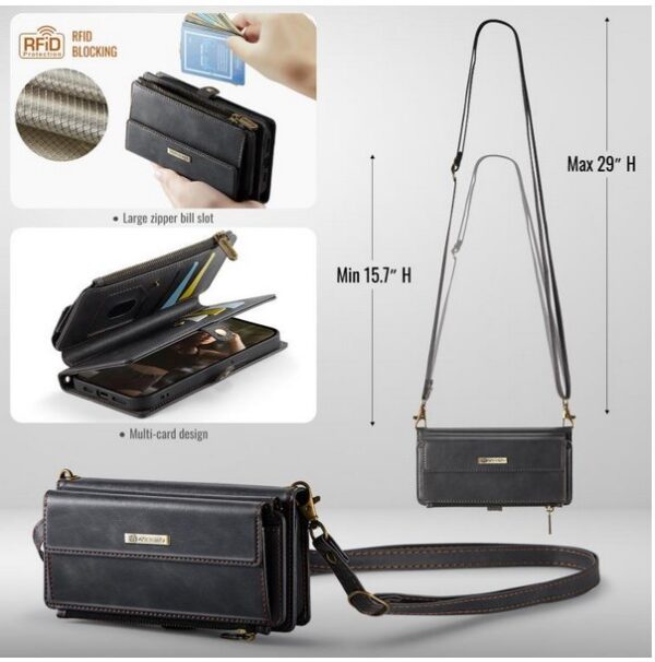 CaseMe C39 iPhone 15 Pro RFID Blocking Zipper Wallet Case with Strap Θήκη Βιβλίο - Black