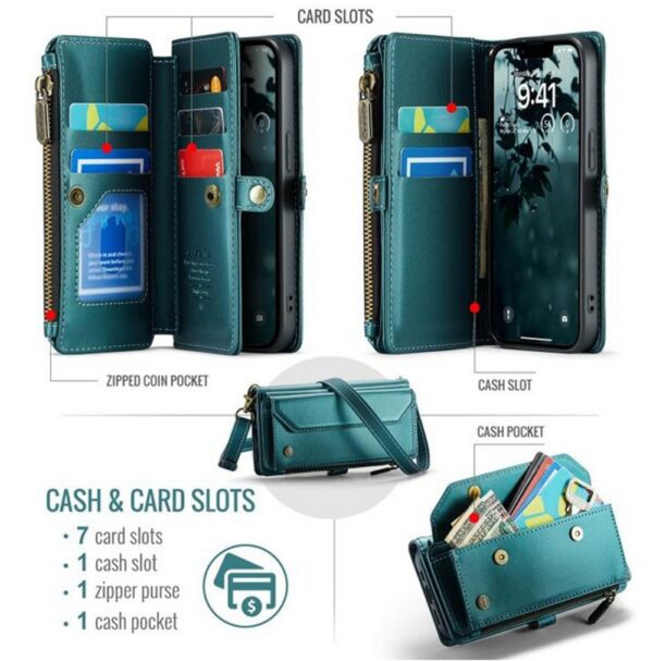 CaseMe C36 iPhone 16e Zipper Wallet RFID Anti-theft Θήκη Βιβλίο - Blue