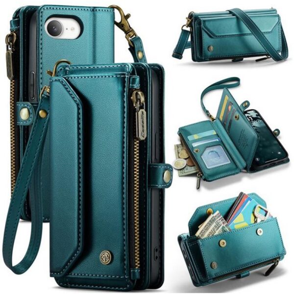 CaseMe C36 iPhone 16e Zipper Wallet RFID Anti-theft Θήκη Βιβλίο - Blue