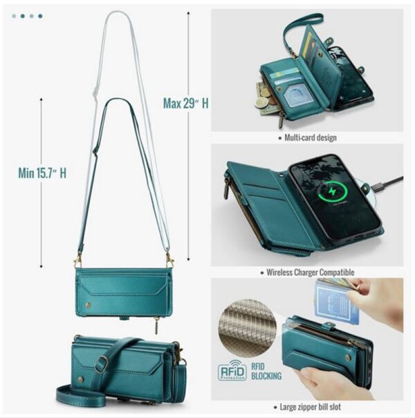 CaseMe C36 iPhone 16e Zipper Wallet RFID Anti-theft Θήκη Βιβλίο - Blue