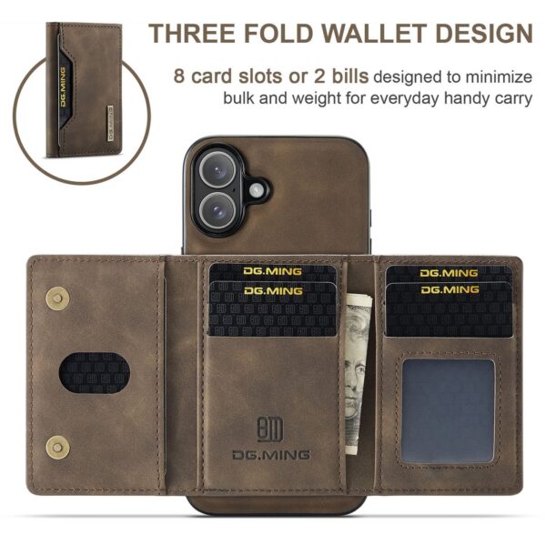 DG.MING iPhone 16 M2 Series 3-Fold Wallet Card Θήκη Δερματίνης - Dark Brown