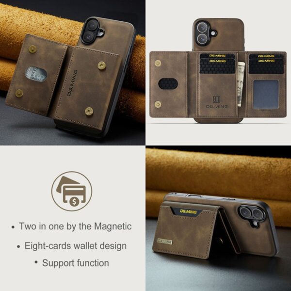 DG.MING iPhone 16 M2 Series 3-Fold Wallet Card Θήκη Δερματίνης - Dark Brown