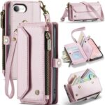 CaseMe C36 iPhone 16e RFID Wallet Zip Card PU Θήκη Βιβλίο - Pink