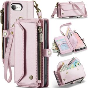 CaseMe C36 iPhone 16e RFID Wallet Zip Card PU Θήκη Βιβλίο - Pink