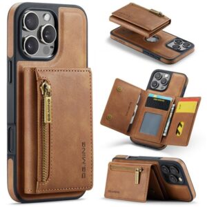 DG.MING M5 Series iPhone 16 Pro Zip RFID Multi - Card Detachable Θήκη Δερματίνης - Brown