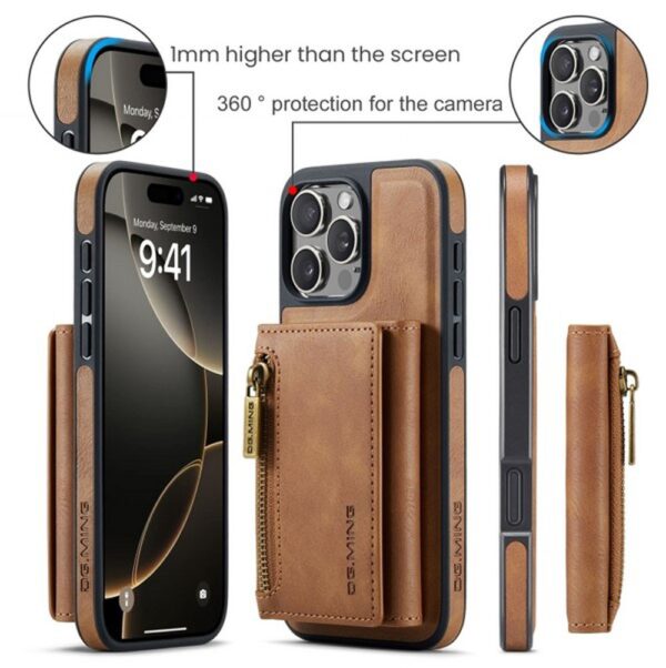 DG.MING M5 Series iPhone 16 Pro Zip RFID Multi - Card Detachable Θήκη Δερματίνης - Brown