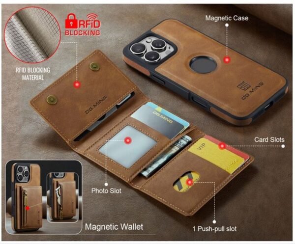 DG.MING M5 Series iPhone 16 Pro Zip RFID Multi - Card Detachable Θήκη Δερματίνης - Brown