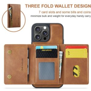 DG.MING M5 Series iPhone 16 Pro Zip RFID Multi - Card Detachable Θήκη Δερματίνης - Brown