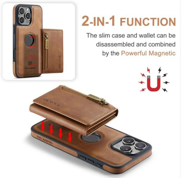 DG.MING M5 Series iPhone 16 Pro Zip RFID Multi - Card Detachable Θήκη Δερματίνης - Brown