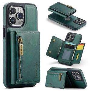 DG.MING M5 Series iPhone 16 Pro Zip RFID Multi - Card Detachable Θήκη Δερματίνης - Green
