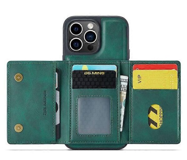 DG.MING M5 Series iPhone 16 Pro Zip RFID Multi - Card Detachable Θήκη Δερματίνης - Green