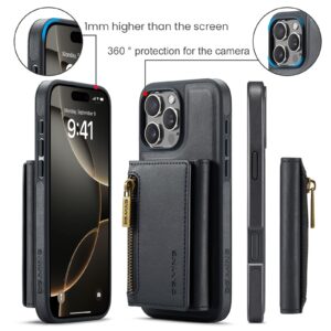 DG.MING M5 Series iPhone 16 Pro Zip RFID Multi - Card Detachable Θήκη Δερματίνης - Black