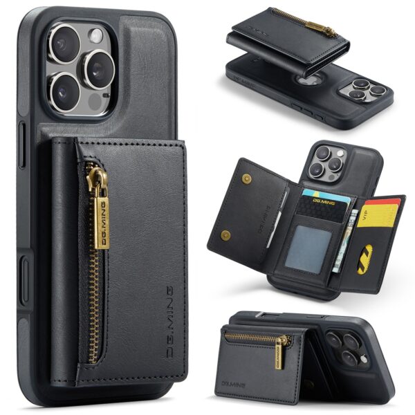 DG.MING M5 Series iPhone 16 Pro Zip RFID Multi - Card Detachable Θήκη Δερματίνης - Black