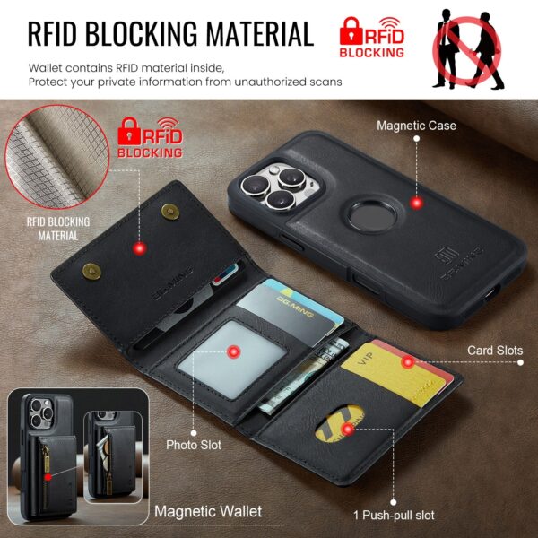 DG.MING M5 Series iPhone 16 Pro Zip RFID Multi - Card Detachable Θήκη Δερματίνης - Black