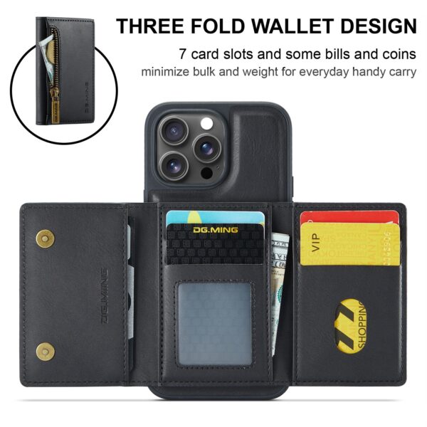 DG.MING M5 Series iPhone 16 Pro Zip RFID Multi - Card Detachable Θήκη Δερματίνης - Black