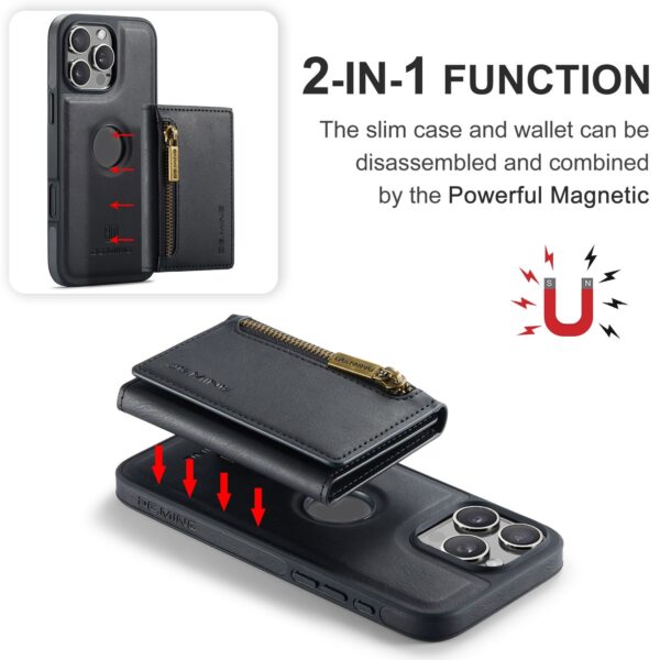 DG.MING M5 Series iPhone 16 Pro Zip RFID Multi - Card Detachable Θήκη Δερματίνης - Black