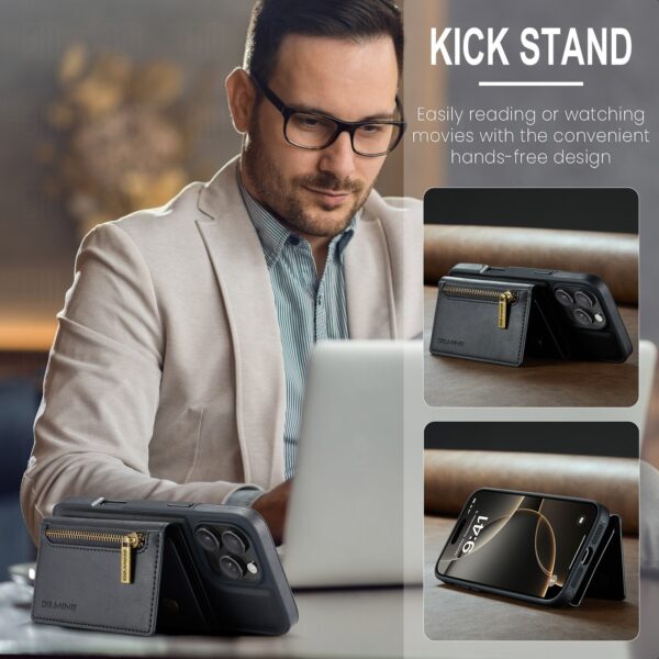 DG.MING M5 Series iPhone 16 Pro Zip RFID Multi - Card Detachable Θήκη Δερματίνης - Black