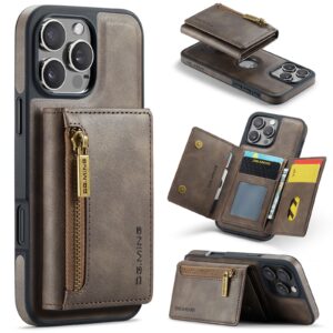 DG.MING M5 Series iPhone 16 Pro Zip RFID Multi - Card Detachable Θήκη Δερματίνης - Dark Brown