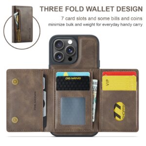 DG.MING M5 Series iPhone 16 Pro Zip RFID Multi - Card Detachable Θήκη Δερματίνης - Dark Brown