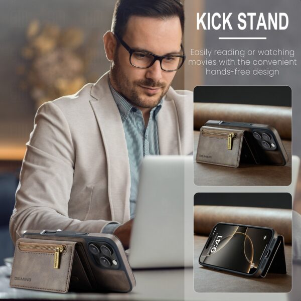 DG.MING M5 Series iPhone 16 Pro Zip RFID Multi - Card Detachable Θήκη Δερματίνης - Dark Brown