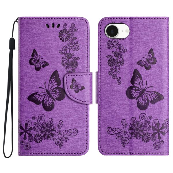 Tel1 iPhone 16e Butterfly Flowers Θήκη Βιβλίο - Purple
