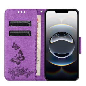 Tel1 iPhone 16e Butterfly Flowers Θήκη Βιβλίο - Purple