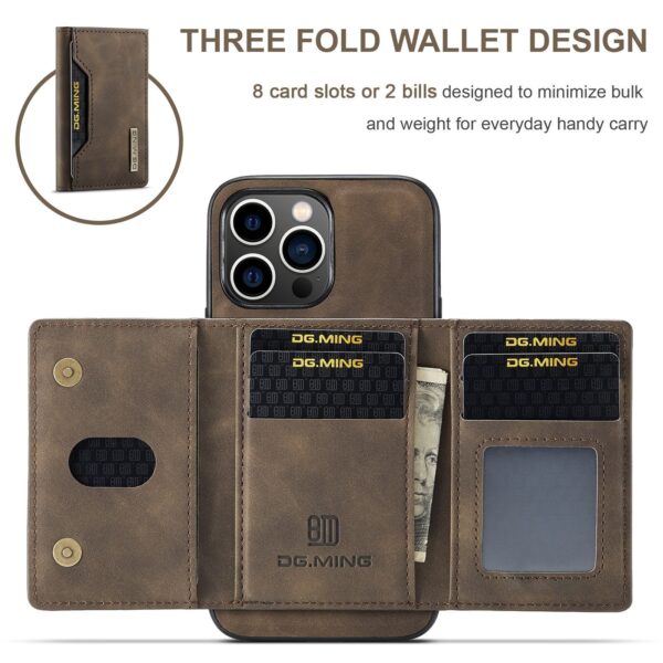 DG.MING M2 Series iPhone 15 Pro Max 3-Fold Wallet Card Θήκη Δερματίνης - Dark Brown