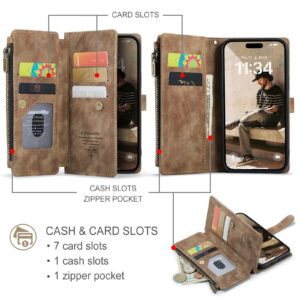CaseMe C30 iPhone 16 Pro Card Slots Zipper Wallet Case Θήκη Βιβλίο - Brown