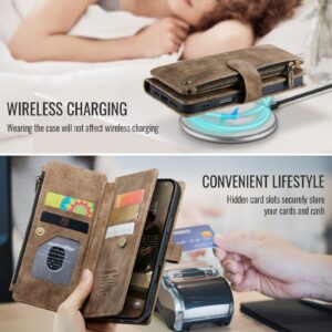 CaseMe C30 iPhone 16 Pro Card Slots Zipper Wallet Case Θήκη Βιβλίο - Brown