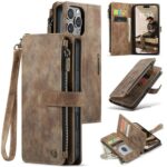CaseMe C30 iPhone 16 Pro Card Slots Zipper Wallet Case Θήκη Βιβλίο - Brown