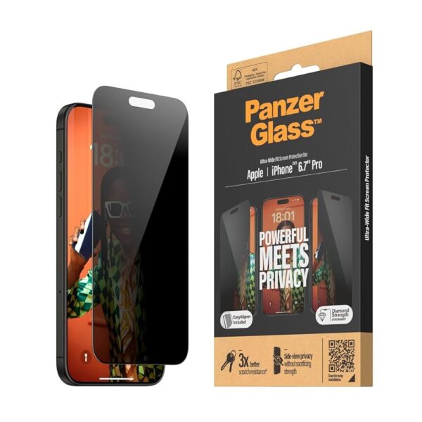 iPhone 15 Pro Max Προστασία Οθόνης Φιμέ Panzer Glass® Ultra-Wide Fit Privacy Full Glue Tempered Glass