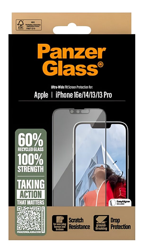 iPhone 14 / 13 / 13 Pro / 16e Προστασία Οθόνης με Μαύρο Περίγραμμα Panzer Glass® Full Face Tempered Glass