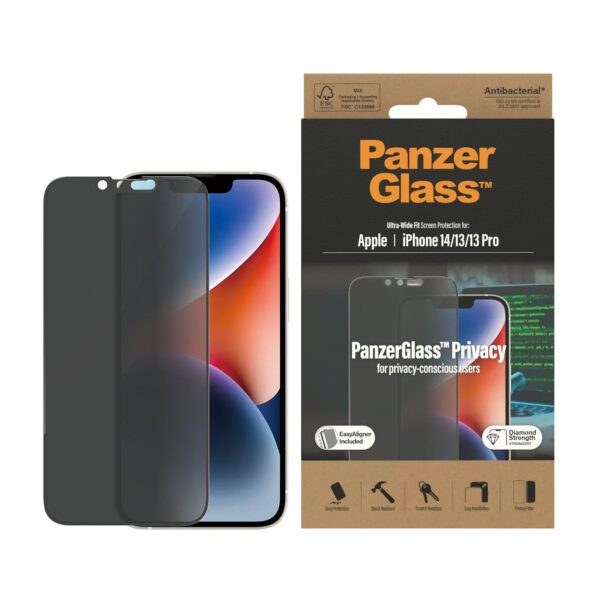 iPhone 14 / 13 / 13 Pro / 16e Προστασία Οθόνης Φιμέ Panzer Glass™ Privacy Full Glue Tempered Glass