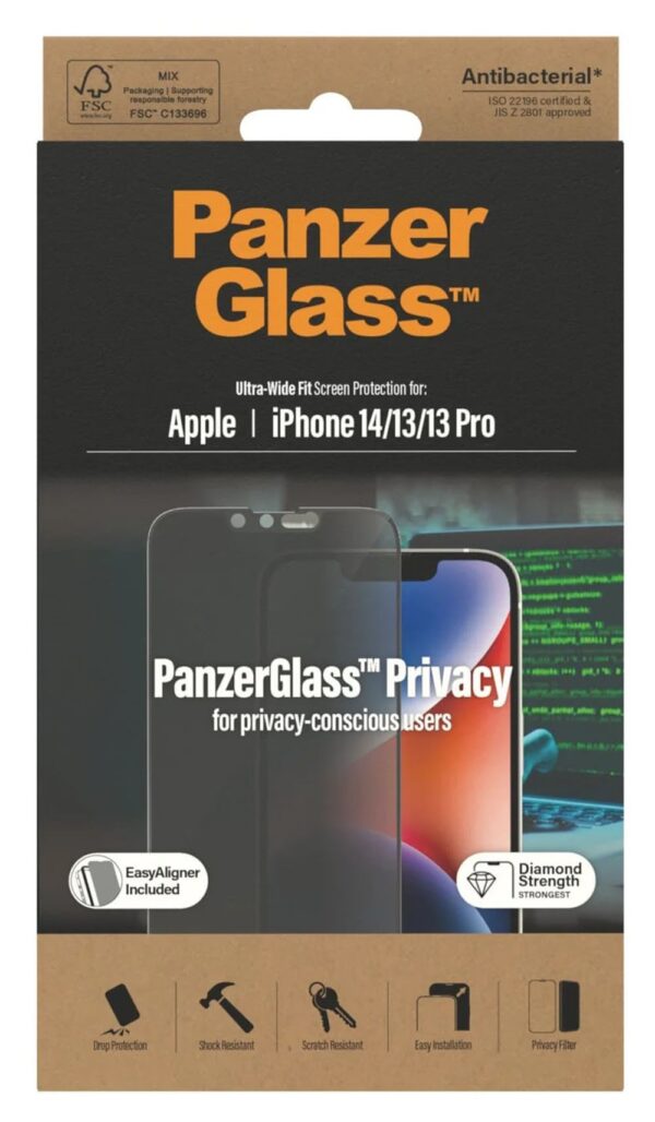 iPhone 14 / 13 / 13 Pro / 16e Προστασία Οθόνης Φιμέ Panzer Glass™ Privacy Full Glue Tempered Glass