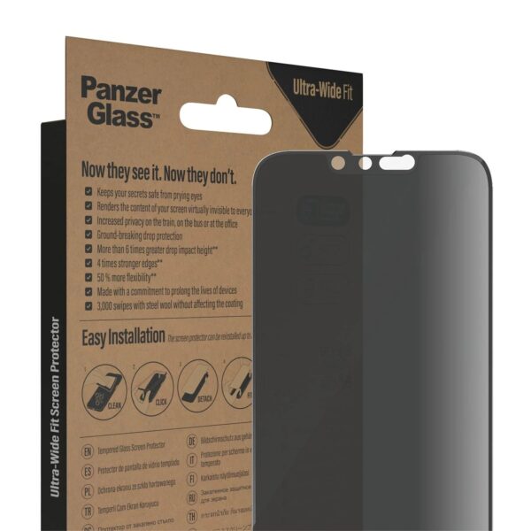 iPhone 14 / 13 / 13 Pro / 16e Προστασία Οθόνης Φιμέ Panzer Glass™ Privacy Full Glue Tempered Glass